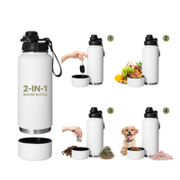Bouteille d'eau portable pour chien en acier inoxydable 3 en 1, isolée, pour les voyages en plein air, avec bols pour chien, distributeur de nourriture et d'eau