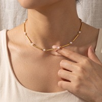 Kalung Bambu Minimalis Mewah untuk Wanita, Rantai Ramping Panjang, Liontin Zirkon Bulat Kecil Berkilau Grosir TGXL14172