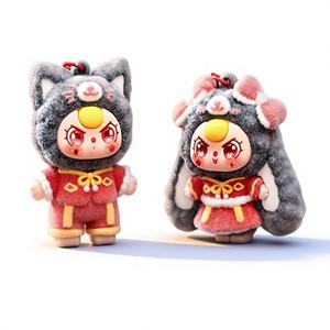 Porte-clés 3D floqués mignons et kawaii du Nouvel An pour enfants, avec trois pendentifs, pour motos, voitures, accessoires <span class=keywords><strong>de</strong></span> mode, cadeau - Product Image 1
