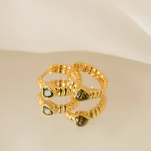 Factory Wholesale Dainty Peridot Heart Huggie Earrings 18k Gold Nickel Free Small Gold Hoop Earrings With Green Birthstone