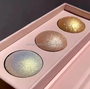 Oem High-Gloss Perbaikan Wajah Shadow Perbaikan Wajah dan Mencerahkan 3d Bronze Highlight Bubuk Highlighter Panggang Membuat Logo Anda