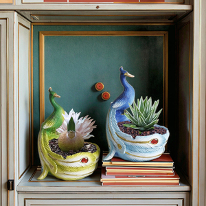 Pot de fleurs en résine au design européen, motif paon de dessin animé, mignon, <span class=keywords><strong>pour</strong></span> décoration intérieure, balcon, jardin, avec plantes succulentes, <span class=keywords><strong>idée</strong></span> <span class=keywords><strong>cadeau</strong></span> - Product Image 6