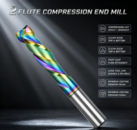 Viextro Fraise à compression en carbure de tungstène 2 dents, revêtement DLC arc-en-ciel, 55HRC, 3.175mm pour le travail du bois et la gravure CNC