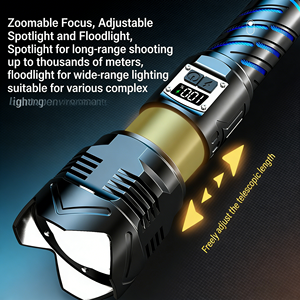 Lampe torche domestique rechargeable super lumineuse en alliage d'aluminium avec <span class=keywords><strong>zoom</strong></span> et affichage numérique – Vente en gros - Product Image 4