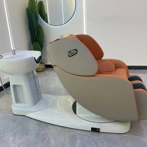 Unidad de lavado de cabello para salón de belleza con lavacabezas inclinable de cerámica y asiento ajustable - Product Image 4