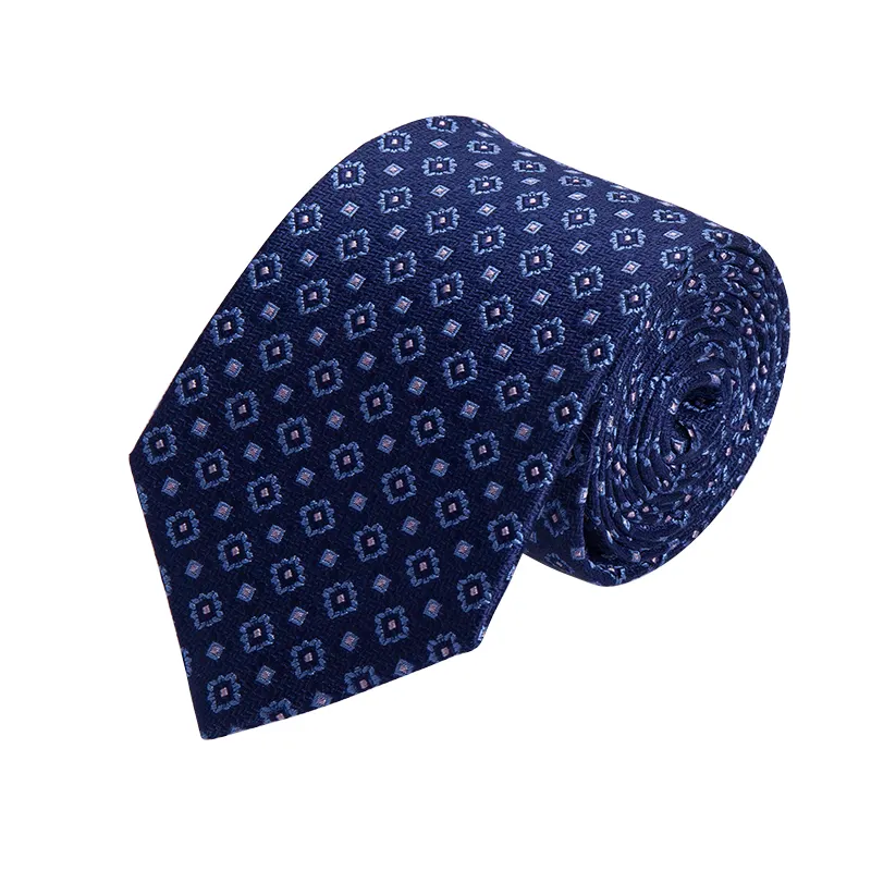 Navy Blue Square Pattern Tie Custom Fashion Design Woven Jacquard Silk Business Male Neckties