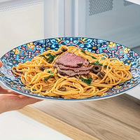 Assiettes latérales 8,5 pouces en céramique à motif végétal, style bohème, compatibles micro-ondes, lave-vaisselle et four, colorées