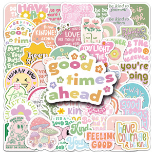 50 cái ấm màu hồng PVC truyền cảm hứng Sticker được loại động lực báo giá trong phim hoạt hình phong cách lòng tốt và sự ấm áp khuyến khích - Product Image 2