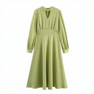 TAOP&ZA Vestido Midi Casual de Mujer con Estampado Natural, Cuello Alto Retro y Manga Larga, Estilo Europeo Americano, Otoño 2025 - Product Image 4