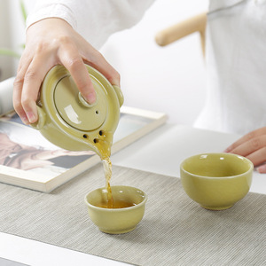 <b>Ceramic</b> Quick <b>Cup</b> Tea Set One Pot Two <b>Cups</b> Portable Travel Office Use - Product Image 2