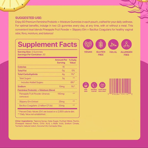 Gomitas Probióticas + Humectantes Femeninas Slippery Kitty - Equilibrio del pH y Apoyo a la Flora, Sabor Piña, 60 Porciones (30 Gomitas) - Product Image 4
