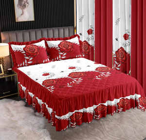 ผ้าคลุมเตียงแบบมีกระโปรง 7 ชิ้น <span class=keywords><strong>สี</strong></span>แดง ผ้าปูเตียงแบบมีกระเป๋าลึก ผ้าลินินแต่งระบาย - Product Image 4