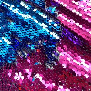 Tela de lentejuelas reversible de sirena rosa <span class=keywords><strong>azul</strong></span> bordado de malla de punto de poliéster de color de secuencia personalizada - Product Image 3