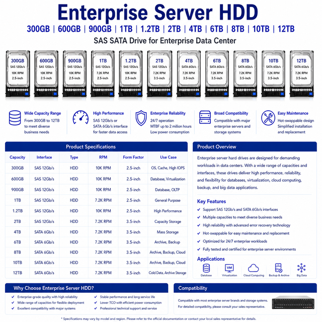 IBM Len Ovo Enterprise Server HDD 300GB 600GB 900GB 1TB 1.2TB 2TB 4TB 6TB 8TB 10TB 12TB SAS SATA Drive
