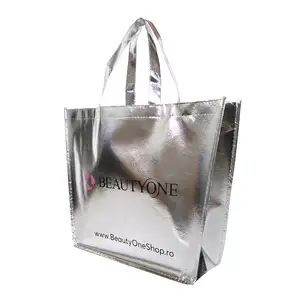 Wholesales custom silver metallic gold foil non woven gift tote shopping bags with logos branded