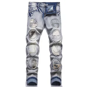 Wholesale light blue patch fashion men's jeans