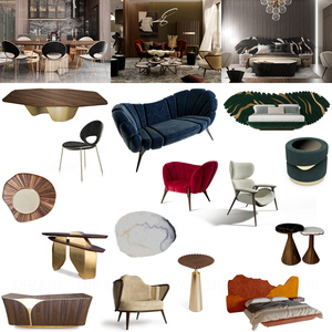 طاولة طعام خشبية هندسية معاصرة بقشرة خشبية وقاعدة معدنية مذهبة للمصممين الداخليين، أثاث فني بني غني - Product Image 1