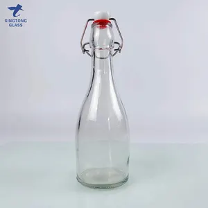 Grosir botol bir kaca 1L amber mini 100ml 250 ml 500ml 750ml dengan tutup atas sumbat ayun untuk jus Kombucha