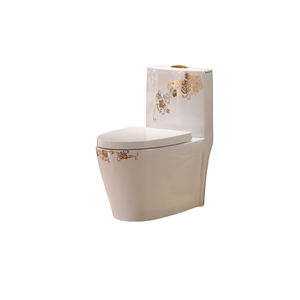 高級デザインゴールデンとホワイトカラー自立型セラミックワンピーストイレ - Product Image 3