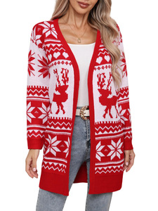 <span class=keywords><strong>Pull</strong></span> en tricot Cardigan long d'hiver décontracté pour femmes avec manteau brodé <span class=keywords><strong>de</strong></span> flocon <span class=keywords><strong>de</strong></span> neige <span class=keywords><strong>de</strong></span> renne <span class=keywords><strong>de</strong></span> vacances Position du logo avant - Product Image 2