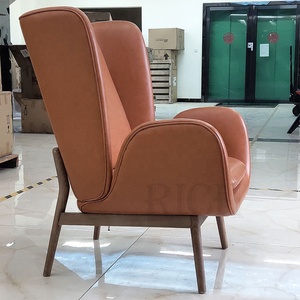 Modern Design Wood Legs Wing <strong>Chair</strong> Modern <strong>Large</strong> Leather Single Retro Leather Accent <strong>Chairs</strong> with <strong>Arms</strong> Faux Leather Lounge <strong>Chair</strong> - Product Image 5
