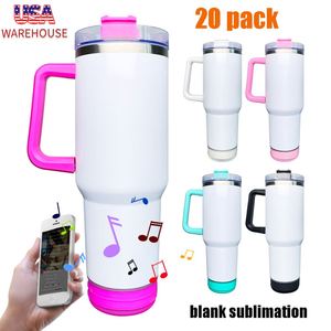 Entrepôt USA – Lot de 20 gobelets haut-parleurs sans fil en acier inoxydable blanc de 40 oz avec poignée, pour sublimation - Product Image 3