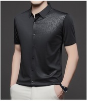 Kemeja Lengan Pendek Motif Tipis Sutra Mulberry Mewah Premium Desain Kemeja Pria Musim Panas Anti Kerut Kasual Serbaguna