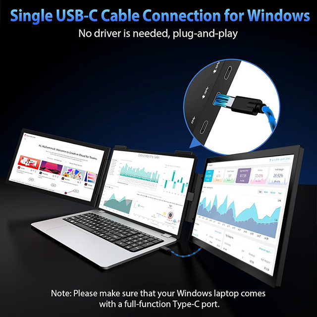 14-Inch Dual Screen LCD Laptop Monitor Extender IPS Panel 1080p 60Hz HDR Display Type-C Portable Business Travel Monitor