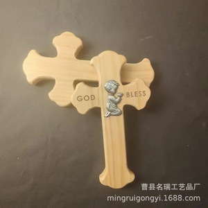 Wooden Cross Pine Wood Wall Mount Easter Decoration Handmade Indoor Use - Product Image 4