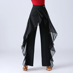 Pantalones de Baile de Salón <span class=keywords><strong>para</strong></span> <span class=keywords><strong>Mujer</strong></span>, de Gasa con Volantes, Cintura Alta, Pierna Ancha, <span class=keywords><strong>para</strong></span> Baile Latino/<span class=keywords><strong>Tango</strong></span>/Vals - Product Image 1