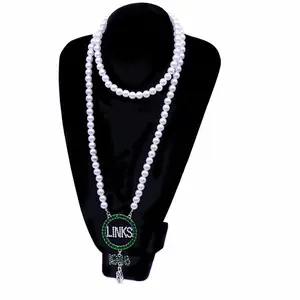 Drop Shipping Prix d'usine Chaîne de perles à 2 couches Collier de femmes avec strass vert incrusté de liens de sororité