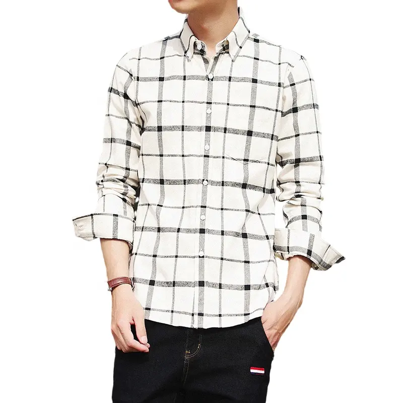 Camisa xadrez 100% algodão slim fit masculina, camisa casual xadrez de manga comprida