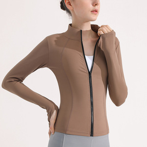 Ropa deportiva Abrigo informal Chaqueta deportiva Cremallera Entrenamiento Correr Yoga Abrigo Slim Fit Manga larga Chaqueta de pista de yoga con agujeros para los pulgares - Product Image 6