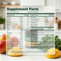 Poudre de Super Aliments Verts Qbioflex en Promotion avec Complexe de Légumes et Fruits, Complément de Fibres Alimentaires, Saveur Mangue