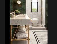 Pieds de meubles-lavabos en acier inoxydable 304, étagères de salle de bain en laiton brossé et marbre de Carrare, ensemble de meubles-lavabos de salle d'eau luxueux pour hôtel, design emblématique
