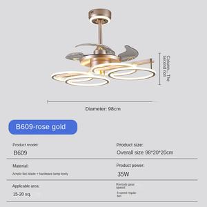 Ventilateur de plafond moderne simple et transfrontalier pour le salon, la salle à manger, 5 pales Intelligent Bed Remote Control DC AC Motors Glass - Product Image 5