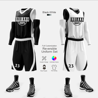 Tenues de basketball personnalisées réversibles pour équipe, couleur marron et blanc, durables, imprimées, 100 % polyester, séchage rapide, respirantes