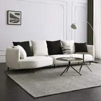 モダンなリビングルームの家具レザーホワイトベルベット布張りの大きな3人掛けの湾曲したソファ
