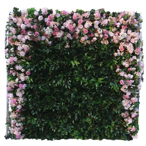<b>Artificial</b> Green Plastic Flower Wall Panel Backdrop with Lotus and Rose Handmade 8ft X 8ft Roll-Up for Wedding Christmas Decor - Product Image 1