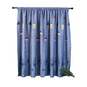 लिविंग रूम के लिए 2024 हॉट सेल मुद्रित कार्टून लैंप उच्च गुणवत्ता वाले आधुनिक पर्दे की खिड़की बैंगनी गौज पर्दे का कपड़ा