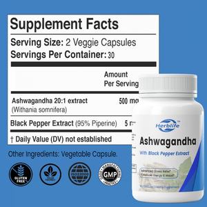 Compléments alimentaires à base d'ashwagandha en marque privée OEM, capsules de poudre d'ashwagandha extra-fortes avec du poivre noir - Product Image 2