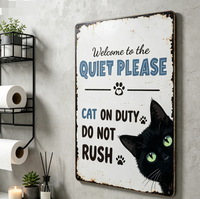 Plaque murale rectangulaire amusante en fer pour salle de bain, motif chat, étanche, écologique, à suspendre, cadeau pour femmes et hommes, décoration de salle de bain de bienvenue