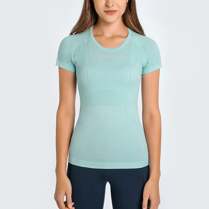 Spring and Summer New Women's Short-sleeved Round Neck Sports T-shirt Running Fitness Tops Slim Breathable Yoga Short-sleeved