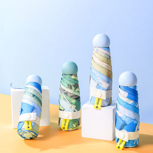 Paraguas de sol plegable pequeño de 5 luces de calidad, pintura al óleo, paraguas de cápsula de bolsillo con pegamento negro impreso - Product Image 1