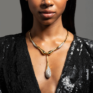 Collana Girocollo di Lusso di Alta Qualità a Forma di Y Massiccia Placcata in Oro Fuso con Cristallo a Goccia Gioiello Unico per Feste di Matrimonio - Product Image 1