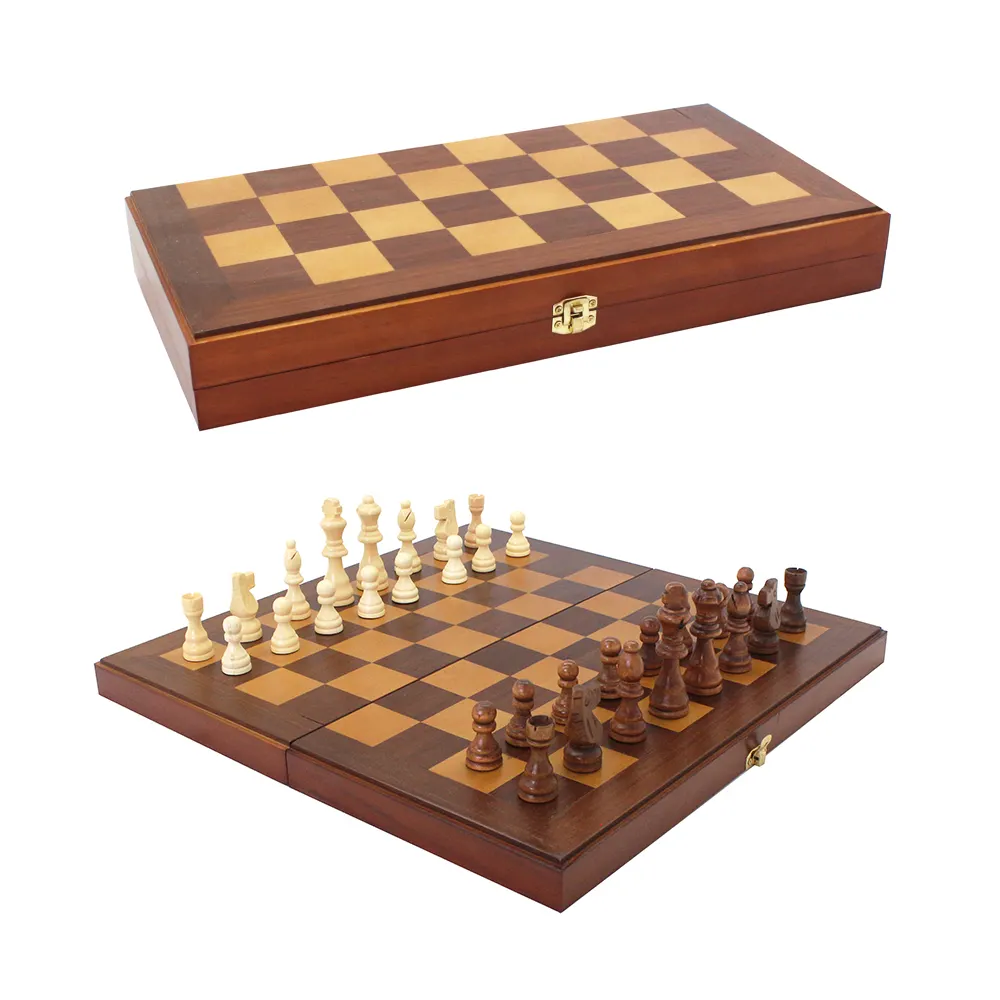 15 inch Wooden Chess Board Game Set Folding board Classic Portable Travel Chess Set with Chess Pieces for Kids & Adults