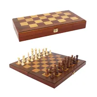 दराज के साथ 15 इंच लकड़ी शतरंज बोर्ड खेल सेट क्लासिक पोर्टेबल यात्रा शतरंज शतरंज टुकड़े के साथ सेट बच्चों के लिए और वयस्कों