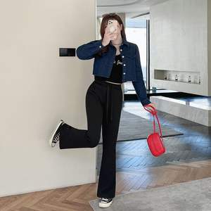 กางเกงแฟลร์ผู้หญิงไซส์ใหญ่ รุ่น Runqi N8658 สีดำ ผ้าเมมโมรี่ยืดหยุ่น เอวสูง ขากว้าง ไซส์ผู้ใหญ่ - Product Image 5