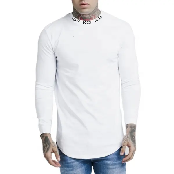 Zachte Katoenen Lange Mouw T-shirt Gym Coltrui Mannen Witte Lange Mouw T-shirt In Bulk