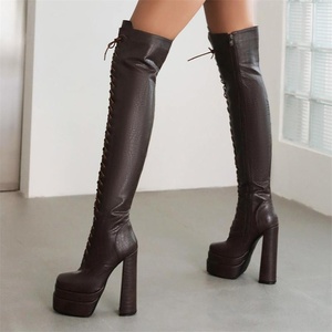 Nouvelles bottes romaines à lacets, style européen et américain, semelle épaisse, fermeture éclair latérale, bottes pour femmes au-dessus du genou - Product Image 3